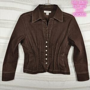 Dressbarn Brown Snap Button Jacket with Pockets Size Small
